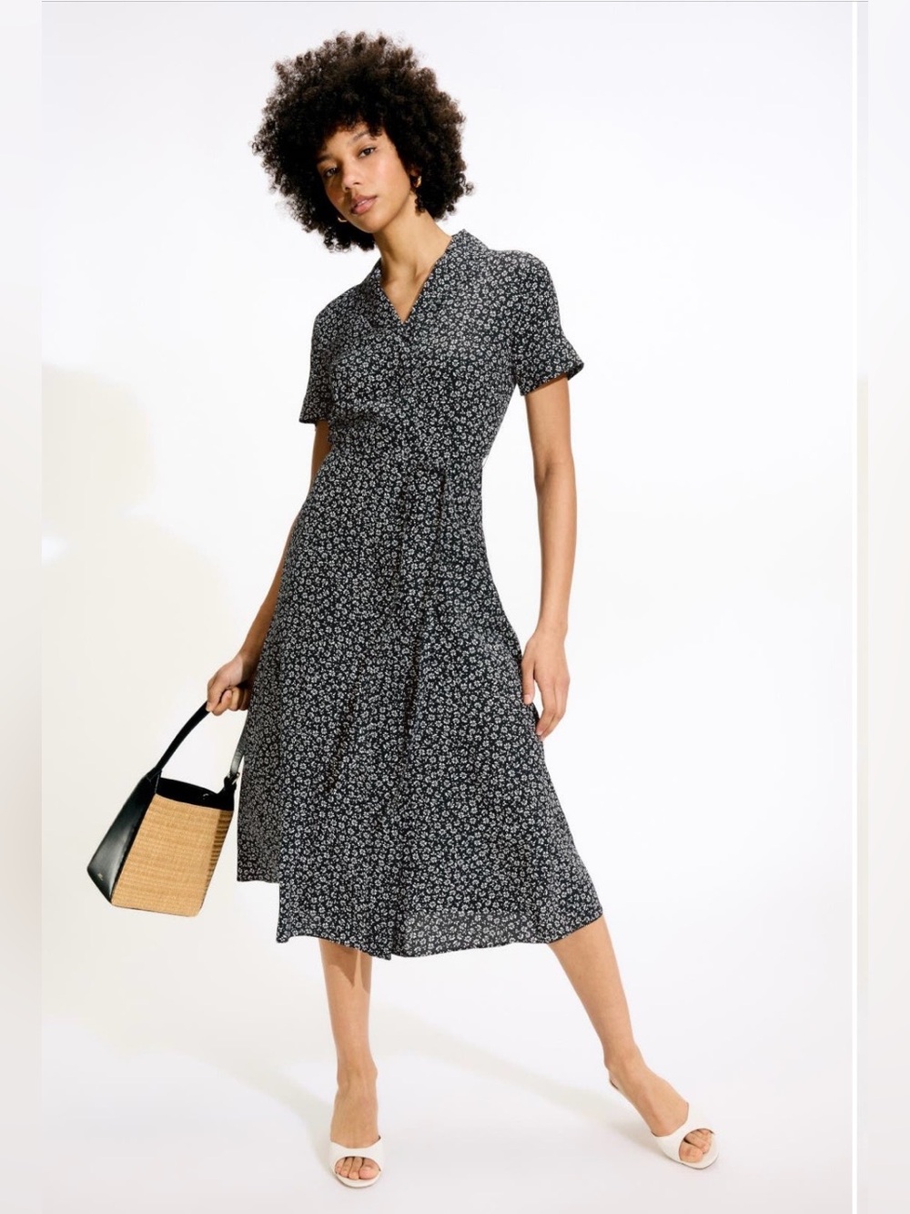 Club Monaco~Open Neck Silk Midi Shirt Dress~Size Small~$328~